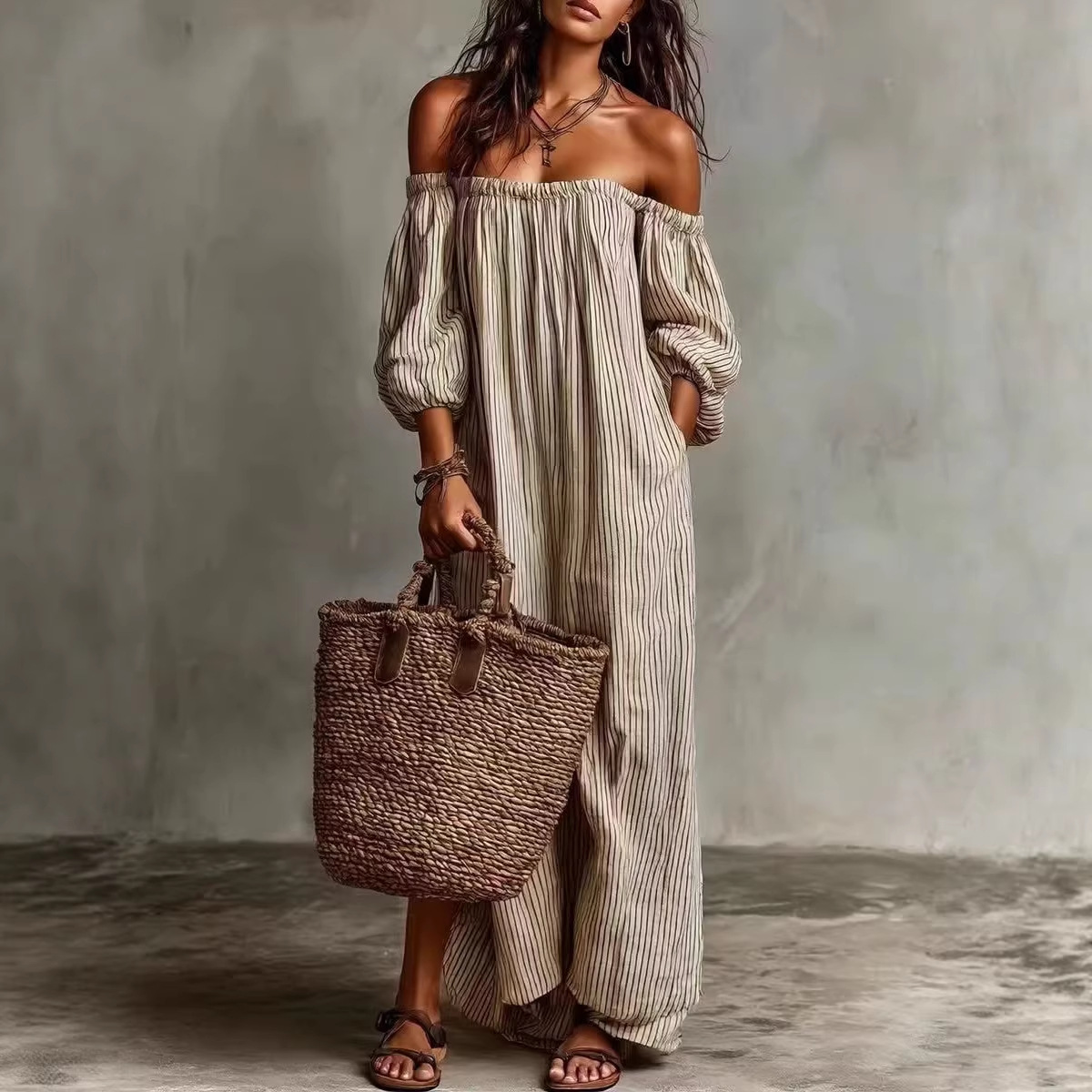 Effortless Boho Off-the-Shoulder Maxi Dress