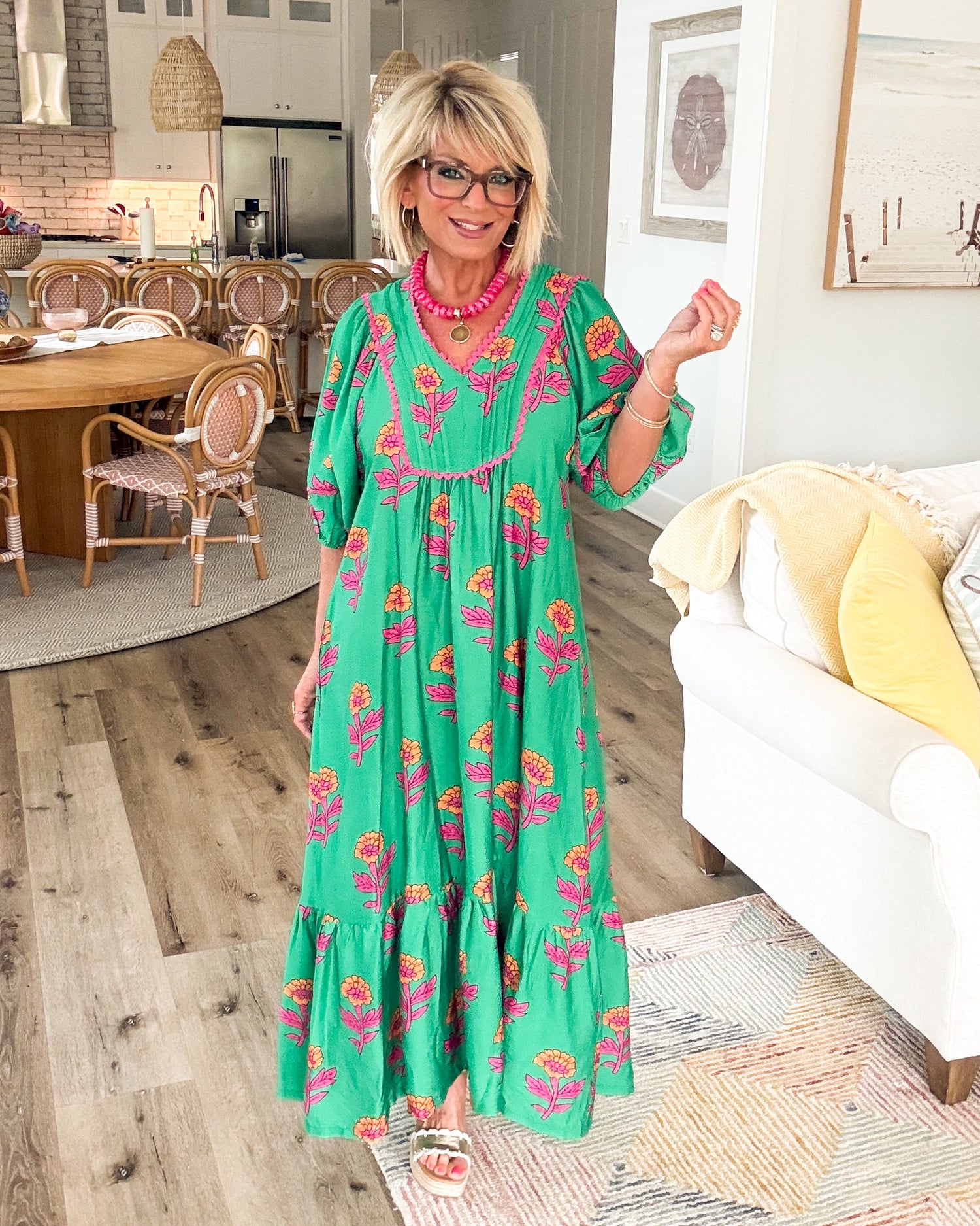 Camille Garden Floral Tiered Midi Dress